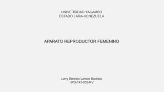 UNIVERSIDAD YACAMBÚ
ESTADO LARA-VENEZUELA
APARATO REPRODUCTOR FEMENINO
Larry Ernesto Lampe Baptista
HPS-143-00244V
 