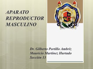 APARATO
REPRODUCTOR
MASCULINO

Dr. Gilberto Portillo Ambriz
Mauricio Martínez Hurtado
Sección 13

 
