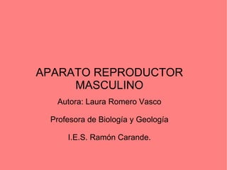 APARATO REPRODUCTOR MASCULINO Autora: Laura Romero Vasco Profesora de Biología y Geología I.E.S. Ramón Carande. 