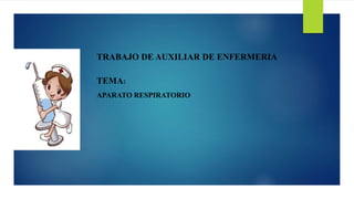 TRABAJO DE AUXILIAR DE ENFERMERIA
TEMA:
APARATO RESPIRATORIO
 