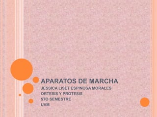 APARATOS DE MARCHA
JESSICA LISET ESPINOSA MORALES
ORTESIS Y PROTESIS
5TO SEMESTRE
UVM

 