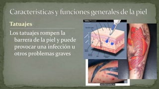 Tatuajes
Los tatuajes rompen la
barrera de la piel y puede
provocar una infección u
otros problemas graves

 