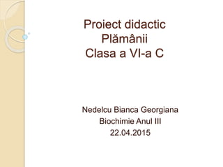 Proiect didactic
Plămânii
Clasa a VI-a C
Nedelcu Bianca Georgiana
Biochimie Anul III
22.04.2015
 