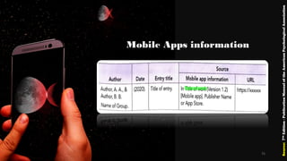 Mobile Apps information
Source:7thEdition-PublicationManualoftheAmericanPsychologicalAssociation
75
 