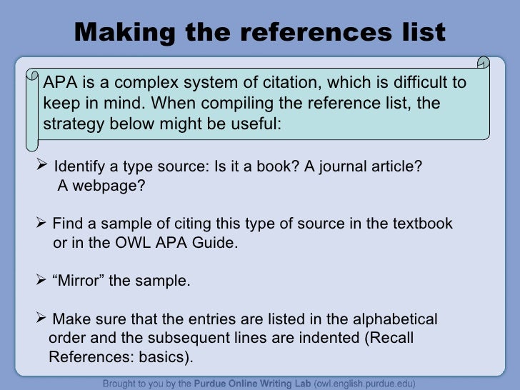 research writing apa references style making a list in apa format