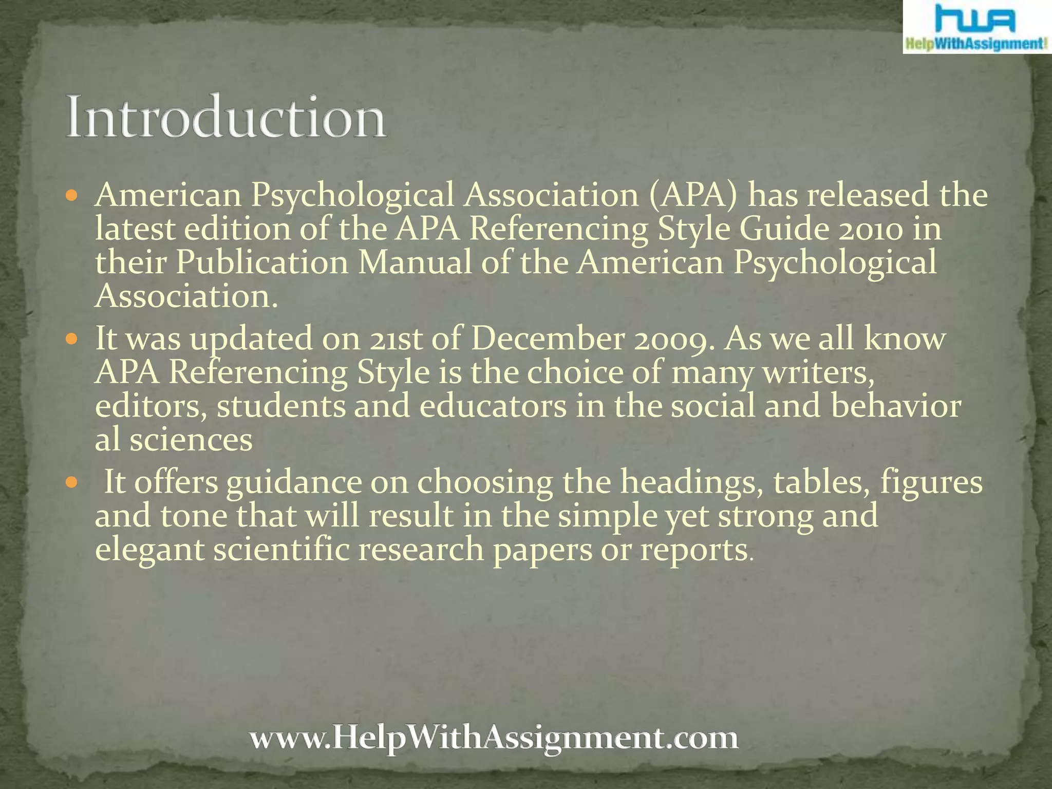 Apa Referencing Style 2010- 6th edition | PPTX | Publishing Industry ...