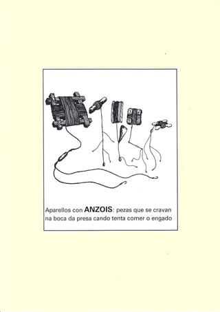 Aparellos con ANZOIS: pezas que se cravan
na boca da pres a cando tenta comer o engado
 