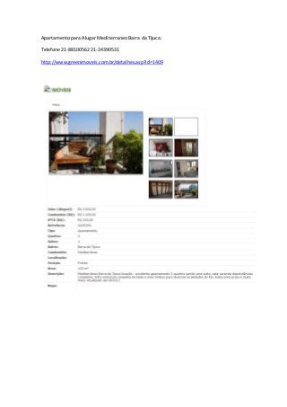Apartamento para Alugar Mediterraneo Barra da Tijuca.
Telefone 21-88100562 21-24390531
http://www.greenimoveis.com.br/detalhes.asp?id=1409
 