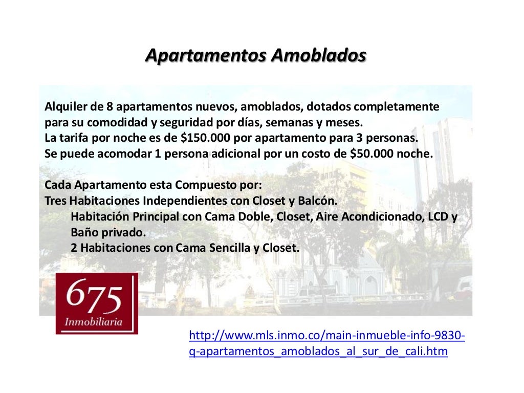 Alquiler de Apartamentos amoblados Cali Bogota Colombia www.mls.inmo.co