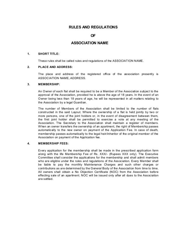 apartment association byelaws template office rules template