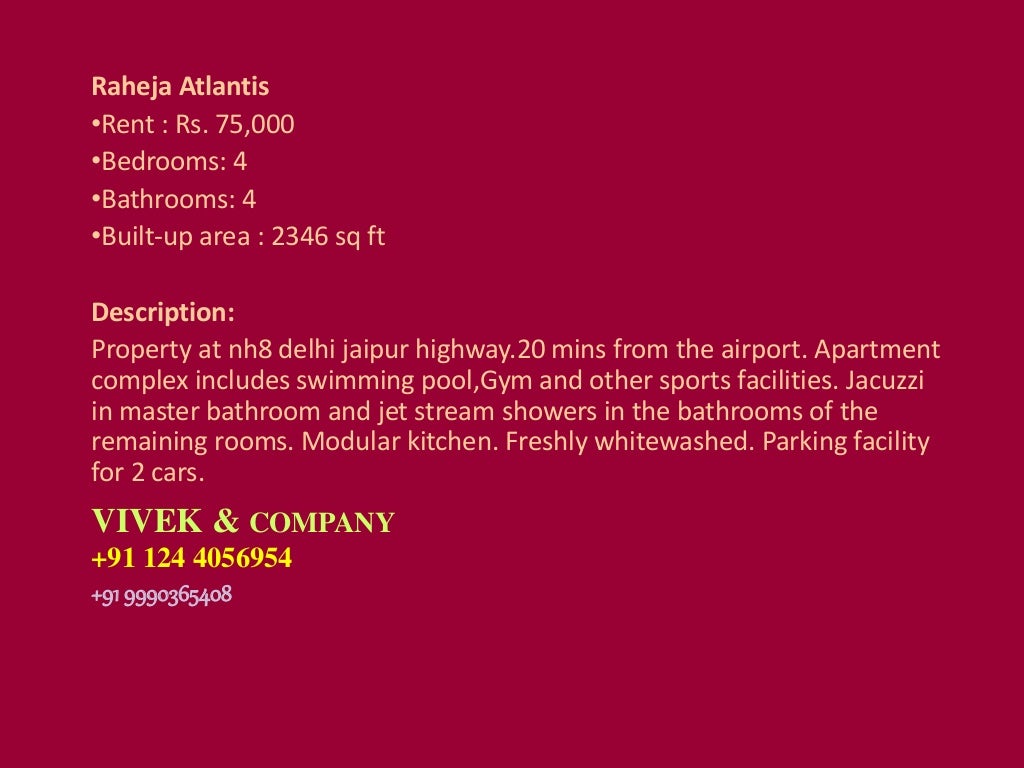 2 / 3 / 4 / Bedroom BHK Flat for Rent Apartment for Rent in Gurga…