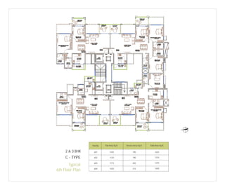 N

Flat No.

Flat Area Sq.ft.

Terrace Area Sq.ft.

Total Area Sq.ft.

2 & 3 BHK

601

1445

190

1635

C - TYPE

602

1120

190

1310

603

1173

202

1375

604

1435

215

1650

Typical
6th Floor Plan

 