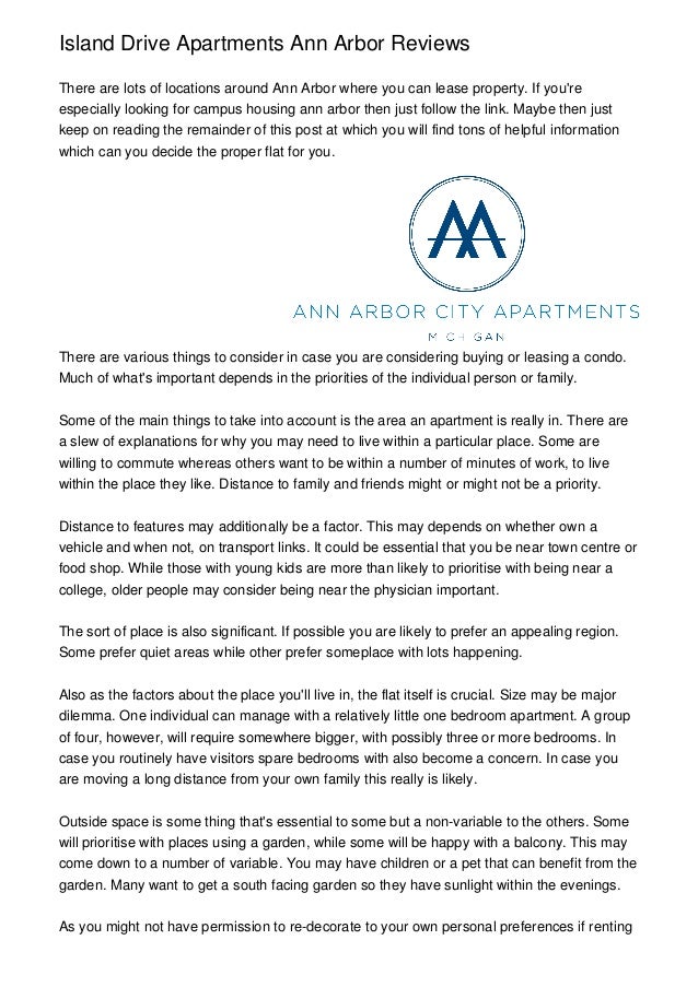 Island Drive Apartments Ann Arbor Reviews