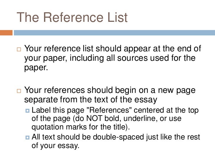 Reference list at end of essay image