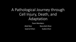 A Pathological Journey through
Cell Injury, Death, and
Adaptation
Team Members
Abid Niaz Nasrullah Khan
Saad ali khan Sudais khan
 