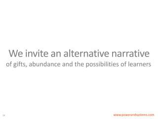 14
I promise to…
… deliver a TED Talk – eight months to completion
… host an open enrollment Organization Workshop (e.g. public workshop showcase) in Boston
… being a connector to the Asian OD Network
… integrate “Seeing Systems” into core theory/practice base for clients
… build Space of Service into teaching curriculum and share
… work with others on evaluation tools for the transformation project
… network with other practitioners around design formats
… summarize our company’s Organization Workshop experience for the benefit of others
… take info from the conference to the Myanmar OD network (e.g., Merging Cultures, Space of Service)
… initiate a West Coast trainer gathering
… use the Space of Service within Siemens
Promises by the Power+Systems community to -- at a grassroots level --
help family, friends, colleagues and clients see the world in a new light.
 