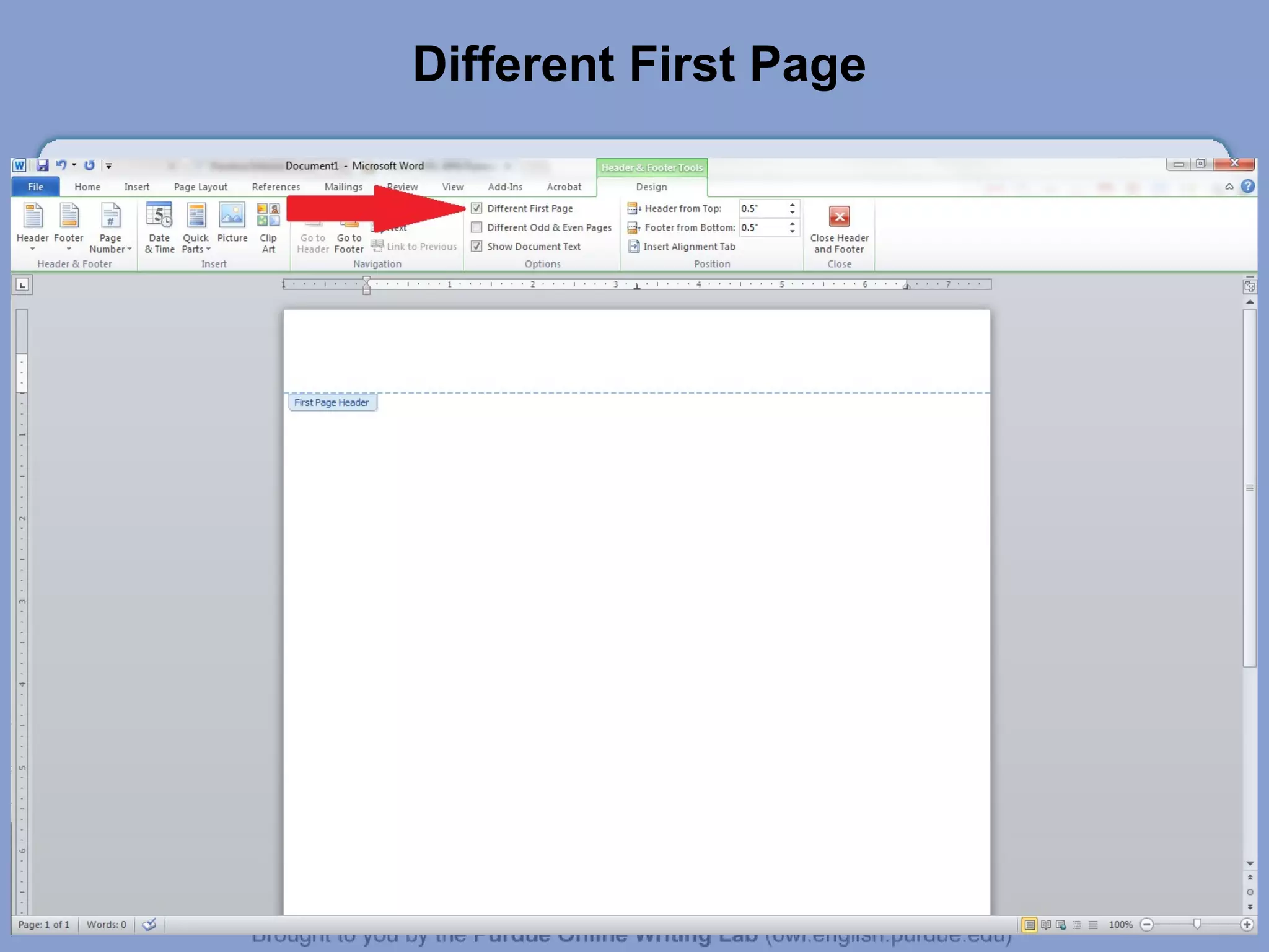 Different First Page
 