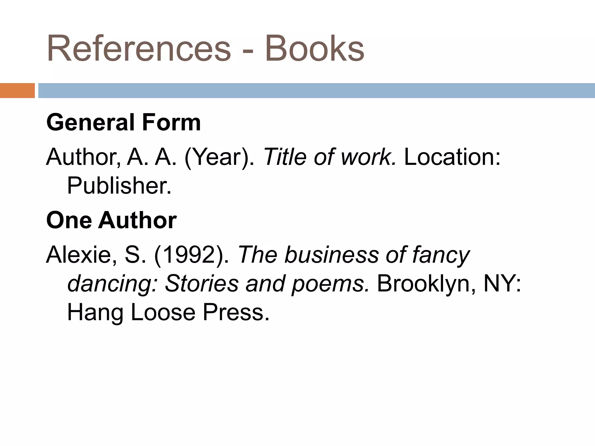 References - BooksCorporate Author with an Edition and Published by the Corporate AuthorAmerican Psychiatric Association. (1994). Diagnostic and statistical manual of mental disorders (4th ed.). Washington, DC: Author.Anonymous AuthorDorland’s illustrated medical dictionary (31st ed.). (2007). Philadelphia, PA: Saunders.