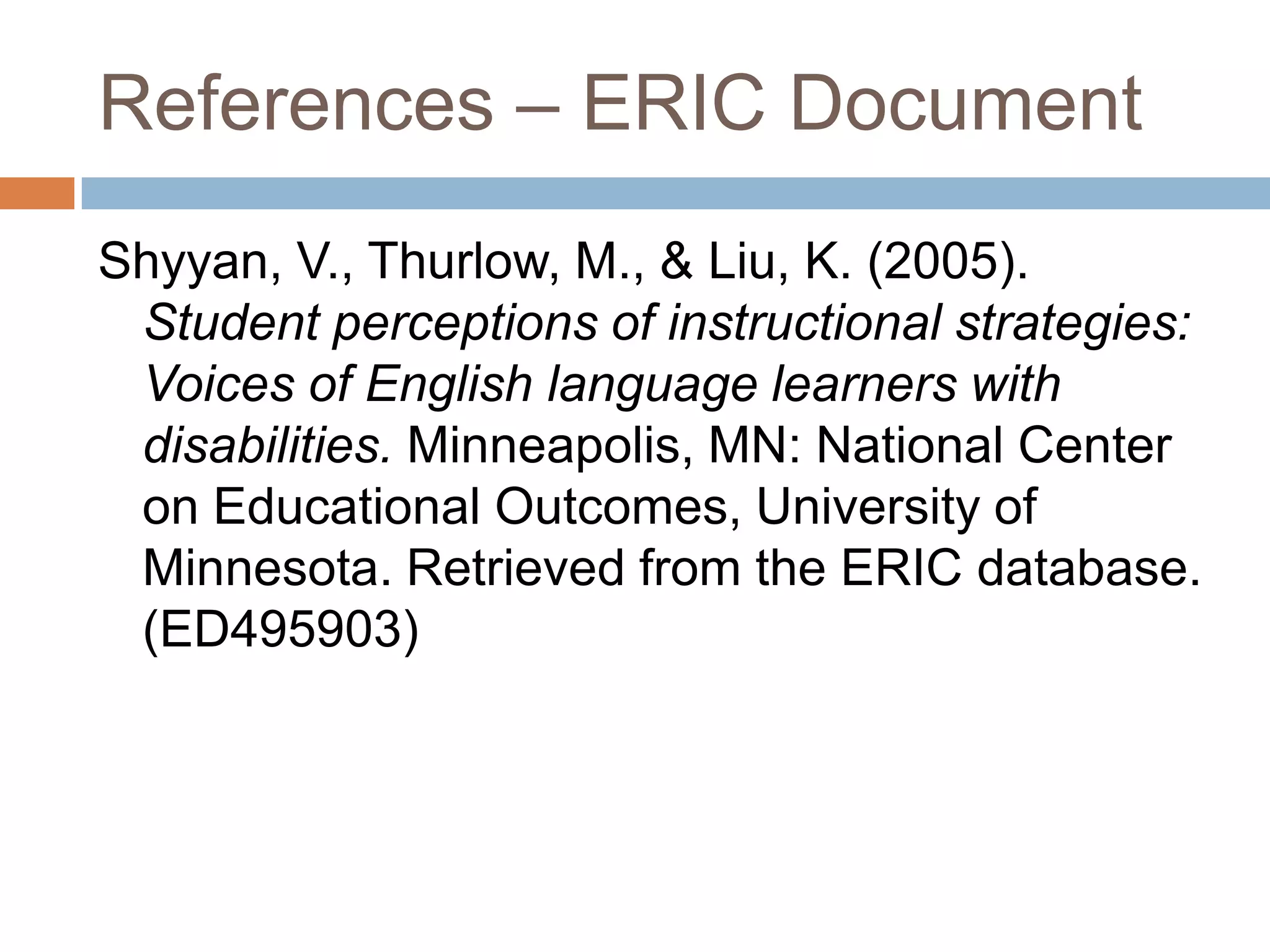 References - DatabasesGeneral Format Author, A. A., Author, B. B., & Author, C. C. (Year). Title of article. Name of Journal, xx, xxx-xxx. doi:xxxxxxxxxxArticle Retrieved from an Online DatabaseSenior, B., & Swailes, S. (2007). Inside management teams: Developing a teamwork survey instrument. British Journal of Management, 18, 138-153. doi:10.1111/j.1467-8551.2006.00507.x