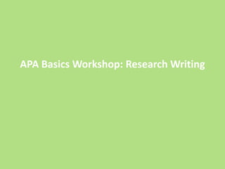 APA Basics Workshop: Research Writing
 