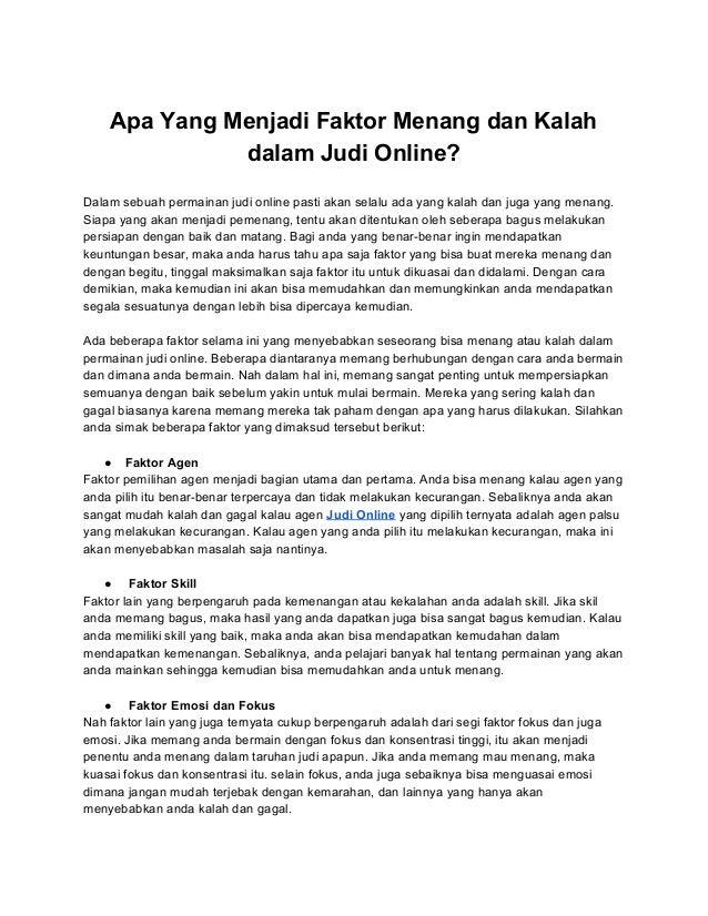 Faktor-Faktor yang Mempengaruhi Peluang Menang dalam Judi Online