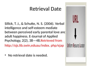 Retrieved Date APA Examples Reference Examples Style and | PPTX