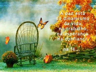 A paz está  no dinamismo  da vida, no trabalho, na esperança, na confiança,   na fé...   