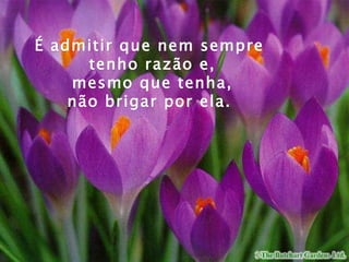 É admitir que nem sempre  tenho razão e, mesmo que tenha,  não brigar por ela.  