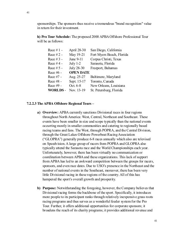 APBA Offshore Racing LLC Business Plan - Gordon Kraft ...