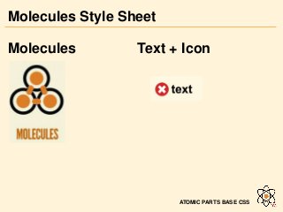 Molecules Style Sheet
ATOMIC PARTS BASE CSS
Molecules Text + Icon
 