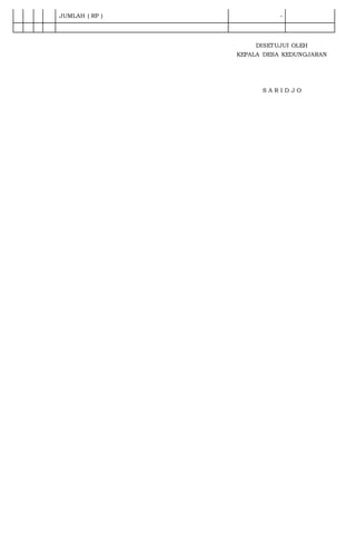 JUMLAH ( RP ) -
DISETUJUI OLEH
KEPALA DESA KEDUNGJARAN
S A R I D J O
 