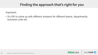27 Copyright 2015. Confidential – Distribution prohibited without permission
Finding the approach that’s right for you
Important:
▪ It’s OK to come up with different answers for different teams, departments,
business units etc.
 
