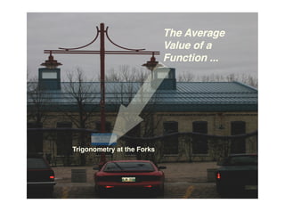 The Average
                            Value of a
                            Function ...




Trigonometry at the Forks
 