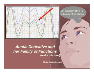 An antiderivative is
                                   a family of functions.




 Auntie Derivative and
her Family of Functions
              (really this time)

                ﬂickr derivatives 6
 