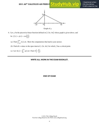 AP Calculus AB 2011 Free Response Questions Form B PDF AP Calculus AB 2011 Free Response Questions Form B PDF