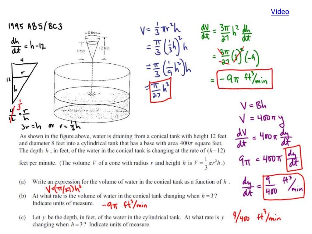 Ap calculus related rates frq