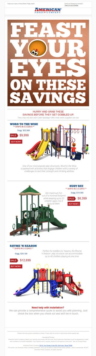 American Parks Company Black Friday 2017 Email