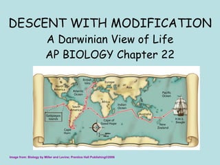 DESCENT WITH MODIFICATION A Darwinian View of Life AP BIOLOGY Chapter 22 Image from: Biology by Miller and Levine; Prentice Hall Publishing ©2006 