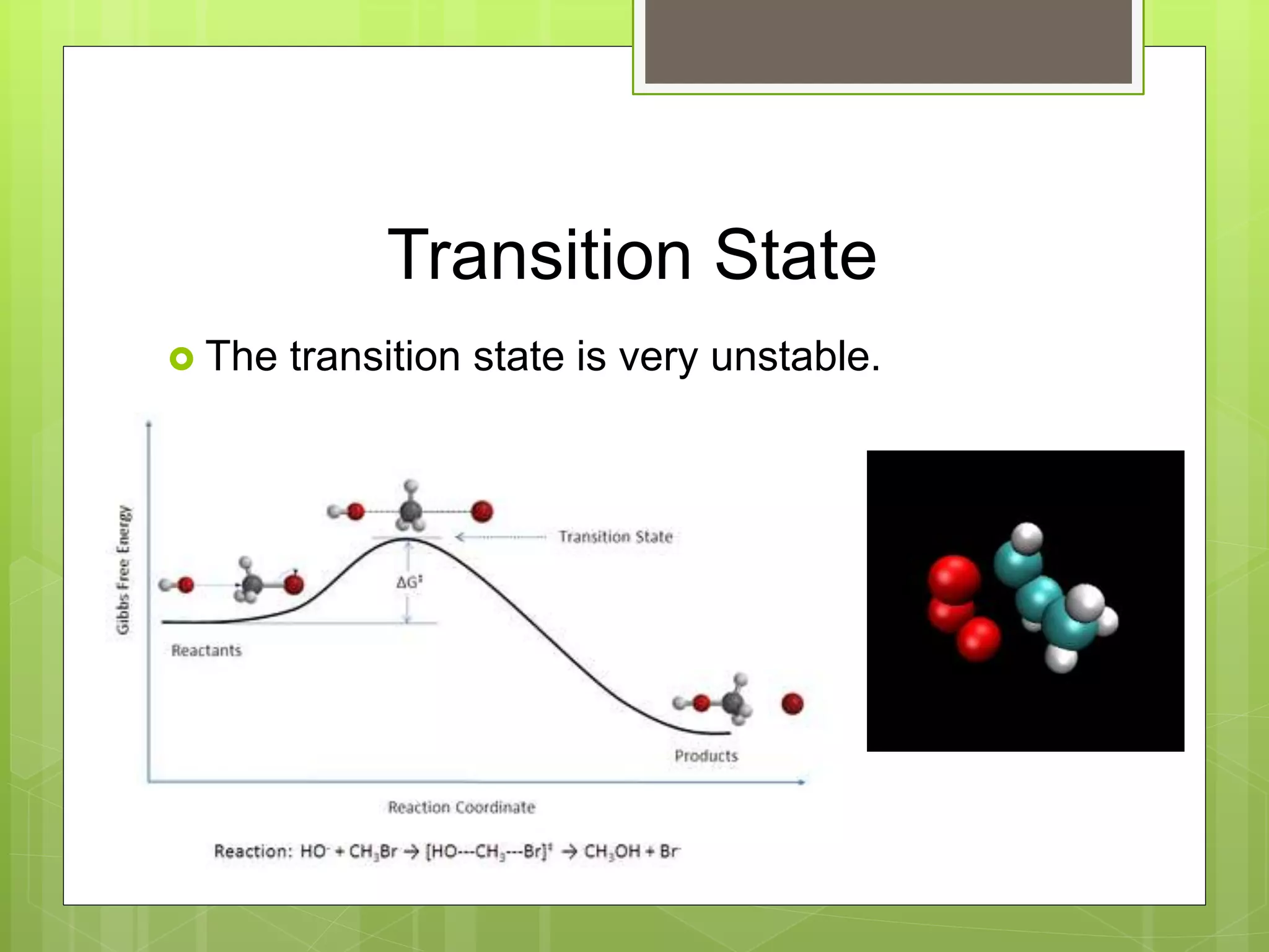 Transition State
 The transition state is very unstable.
 