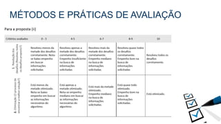 MÉTODOS E PRÁTICAS DE AVALIAÇÃO
 