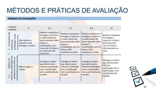 MÉTODOS E PRÁTICAS DE AVALIAÇÃO
 