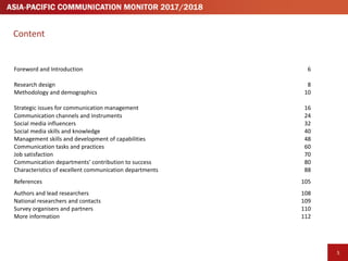 7
Introduction
Welcome	to	the	second	Asia-Pacific	Communication	Monitor.	Following	its	launch	in	2015/16	as	a	bi-annual	
s...
