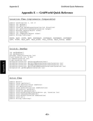 NEW AP Computer Science Exam GridWorld Quick Reference Booklet | PDF