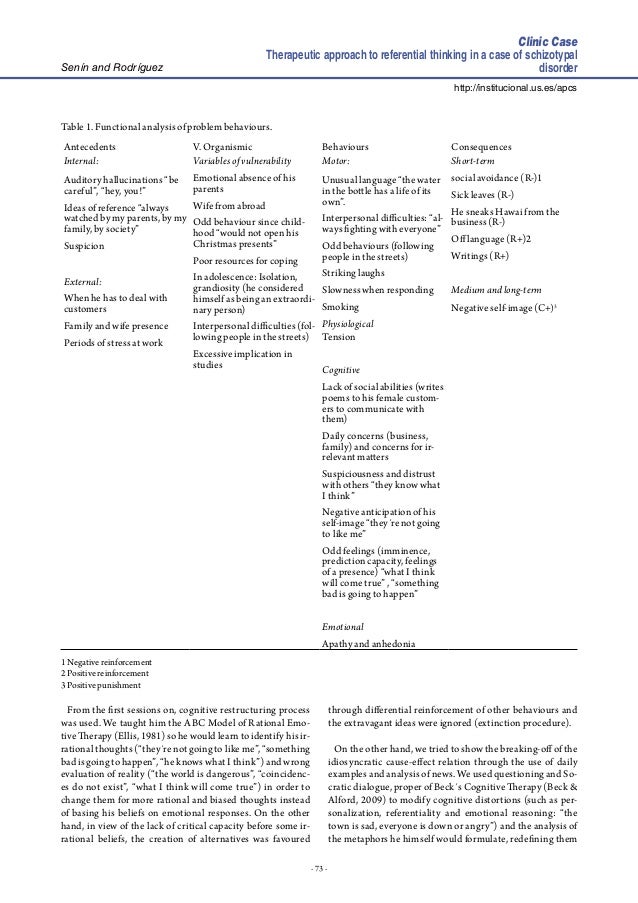 Therapeutic approach to referential thinking in a case of schizotypal…