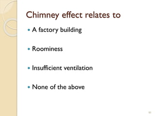 Chimney effect relates to
 A factory building
 Roominess
 Insufficient ventilation
 None of the above
83
 
