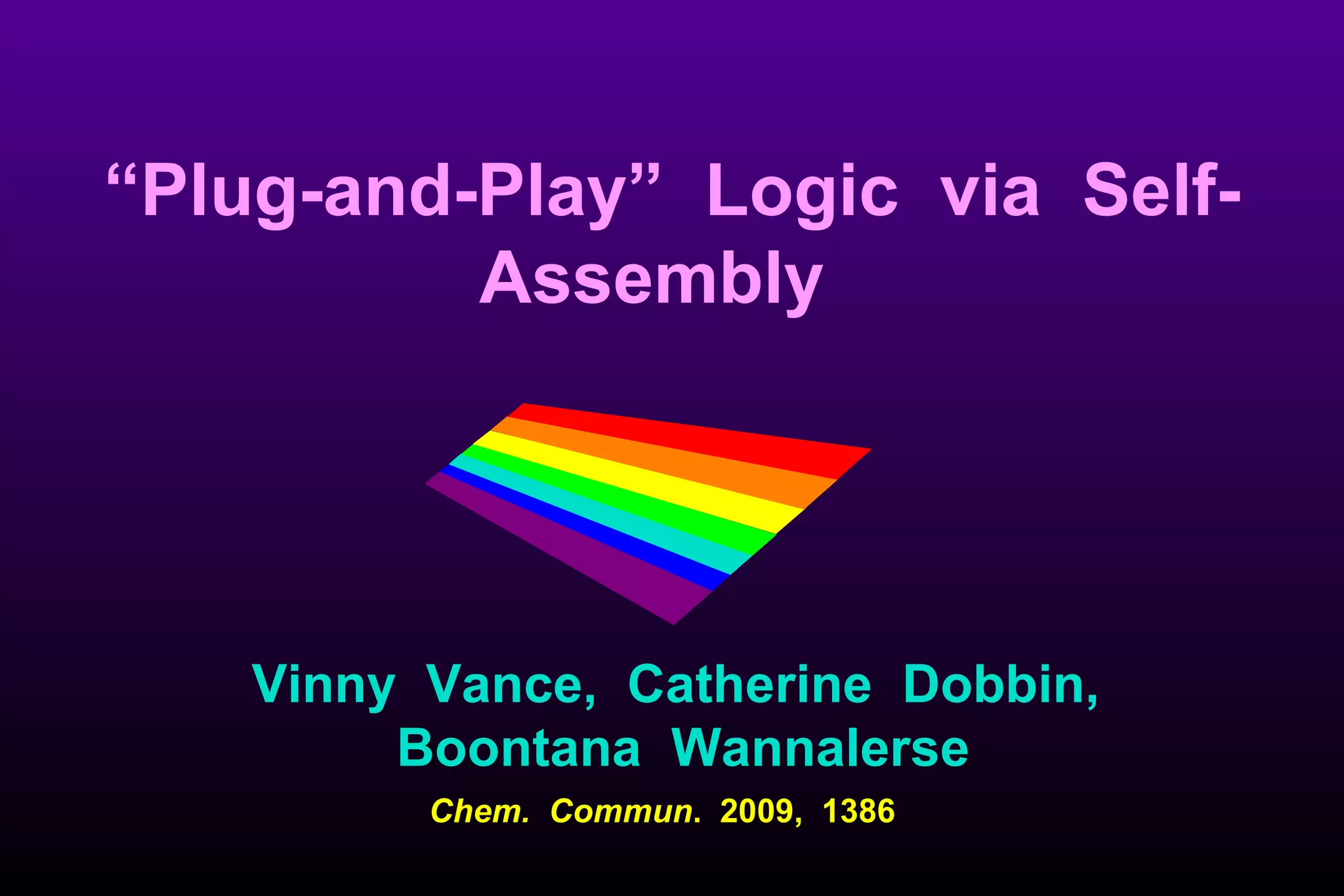 “ Plug-and-Play”  Logic  via  Self-Assembly  Vinny  Vance,  Catherine  Dobbin,  Boontana  Wannalerse Chem.  Commun .  2009,  1386 