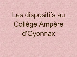 Les dispositifs au Collège Ampère d’Oyonnax 