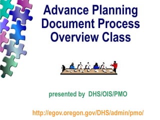 Advance Planning Document Process Overview Class presented by  DHS/OIS/PMO http://egov.oregon.gov/DHS/admin/pmo/ 
