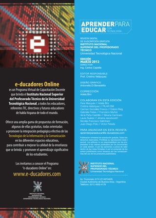 REVISTA DIGITAL
DE SUSCRIPCIÓN GRATUITA
INSTITUTO NACIONAL
SUPERIOR DEL PROFESORADO
TÉCNICO
Universidad Tecnológica Nacion...
