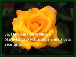 Já, David matou Golias, e Michelangelo extraiu-lhe a mais bela escultura... 